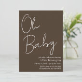 Invitation Simple moderne Oh Baby Baby shower Brown (Debout devant)
