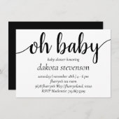 Invitation Simple moderne Oh Baby | Flourish Script Douche (Devant / Derrière)
