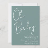 Invitation Simple moderne Oh Baby Sage Baby shower vert (Devant)