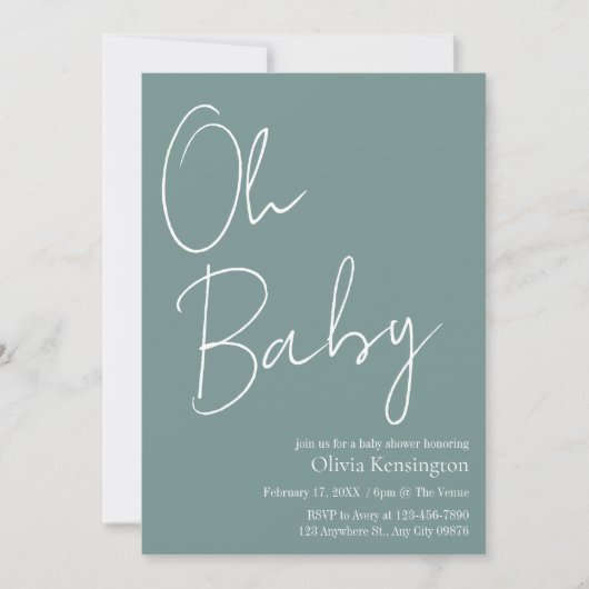 Invitation Simple moderne Oh Baby Sage Baby shower vert (Devant)
