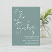 Invitation Simple moderne Oh Baby Sage Baby shower vert (Debout devant)