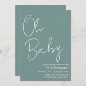 Invitation Simple moderne Oh Baby Sage Baby shower vert (Devant / Derrière)