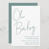 Invitation Simple moderne Oh Baby Sage Baby shower vert (Devant / Derrière)