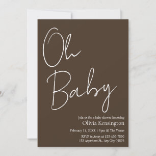 Invitation Simple Moderne Oh Bébé Marron Baby Shower