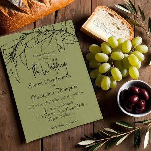 Invitation Simple moderne Olive Green Mariage de branche d'ol
