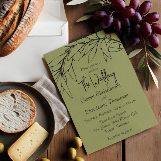 Invitation Simple moderne Olive Green Olive Branch Photo