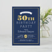 Invitation simple moderne or pour les 50 ans (Debout devant)