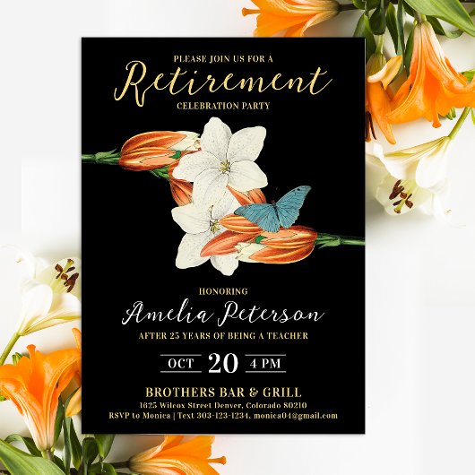 Invitation Simple moderne Orange Black Retraite Lily Floral