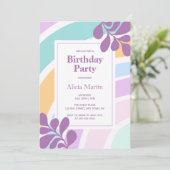 Invitation Simple moderne Pastel Rainbow Leaf fête d'annivers (Debout devant)