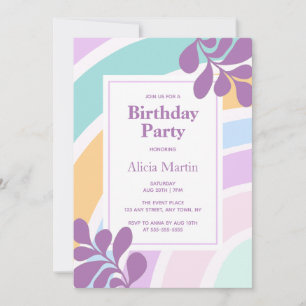 Invitation Simple moderne Pastel Rainbow Leaf fête d'annivers