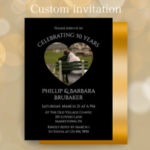Invitation Simple moderne photo de coeur 50e anniversaire de