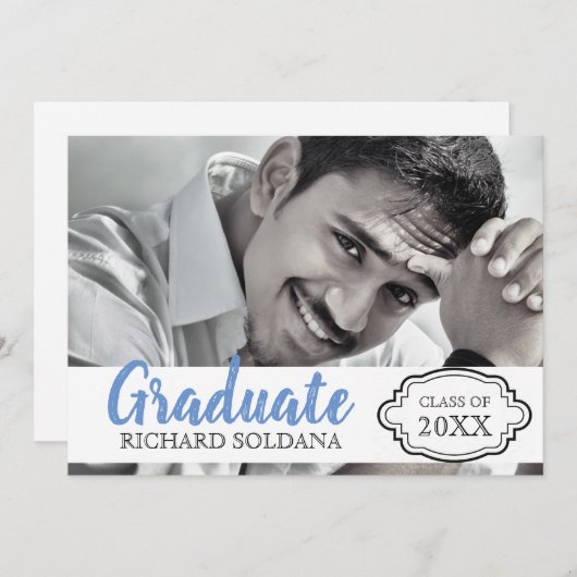 Invitation Simple Moderne Photo Guy Graduation (Devant / Derrière)