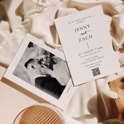 Invitation Simple Moderne Photo Qr Code Mariage