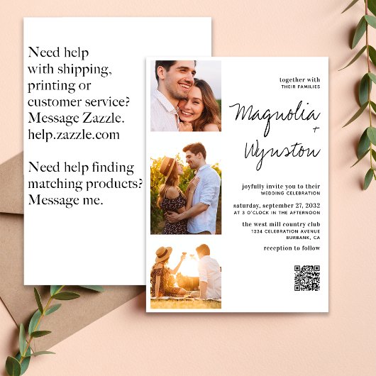 Invitation Simple moderne QR Code 3 Mariage photo