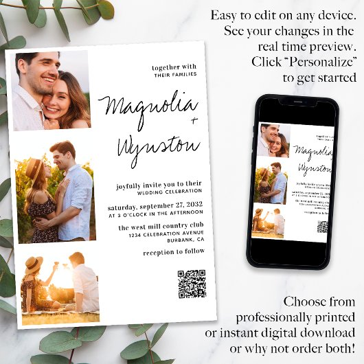 Invitation Simple moderne QR Code 3 Mariage photo