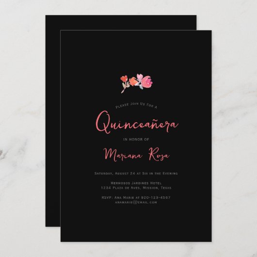 Invitation Simple moderne Quinceanera fête d'anniversaire (Devant / Derrière)