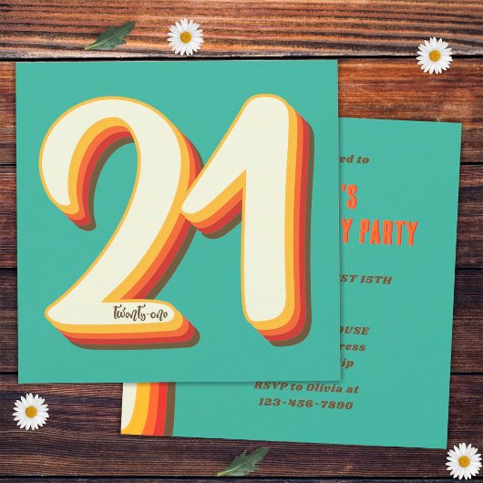 Invitation Simple Moderne Rétro Groovy 21e Anniversaire