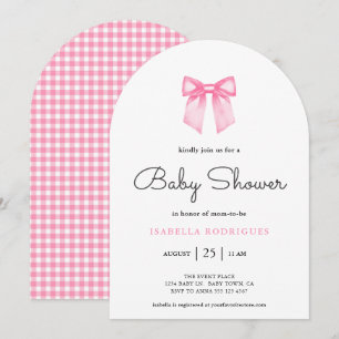Invitation Simple Moderne Rose avec Nœud pour Baby