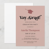Invitation Simple Moderne Rose Gras Cap Party Graduation (Devant / Derrière)
