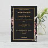 INVITATION SIMPLE MODERNE ROSE OR FLORAL MARIAGE TOUT NOIR (Debout devant)