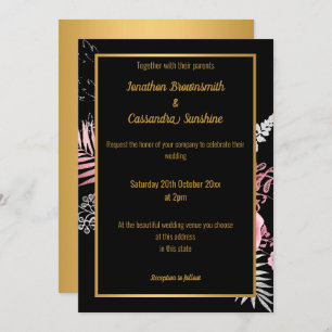 INVITATION SIMPLE MODERNE ROSE OR FLORAL MARIAGE TOUT NOIR