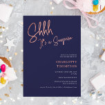 Invitation simple moderne rose or photo surprise Sweet 16<br><div class="desc">Quelle surprise ! Elégant simple rose moderne or et bleu marine photo Sweet 16</div>