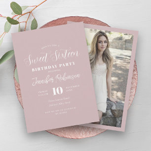 Invitation Simple moderne rose pâle photo douce 16 Seize