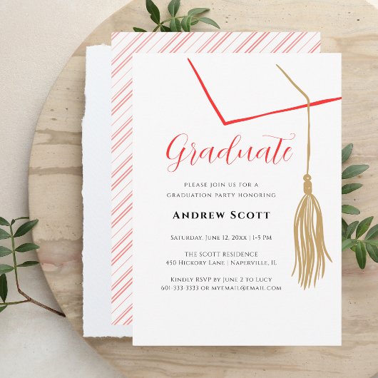 Invitation simple moderne rouge et blanc avec pomp