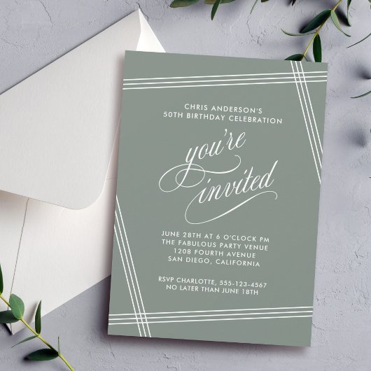 Invitation Simple moderne Sage Green 50e fête d'anniversaire