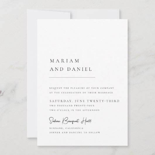 Invitation Simple Moderne Script de calligraphie Mariage blan (Devant)