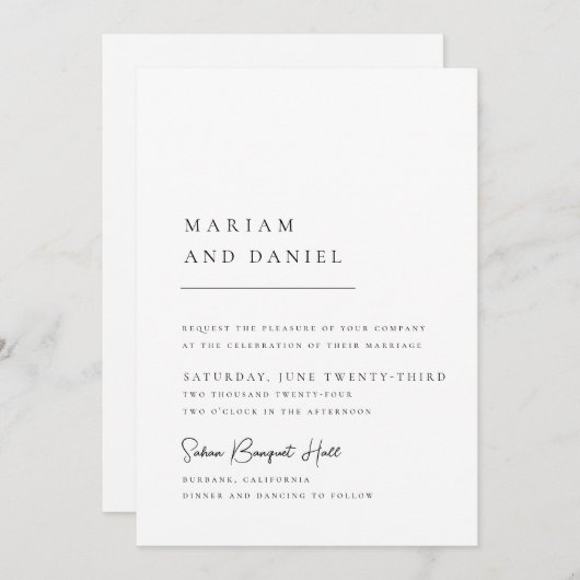 Invitation Simple Moderne Script de calligraphie Mariage blan (Devant / Derrière)
