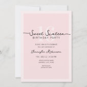 Invitation Simple Moderne Script Douce Seize Rose Pâle (Devant)