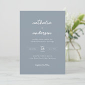 Invitation Simple moderne Script Dusty Blue Photo Mariage (Debout devant)
