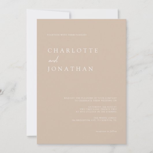 Invitation Simple moderne Script Taupe Mariage photo rose (Devant)