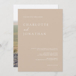 Invitation Simple moderne Script Taupe Mariage photo rose