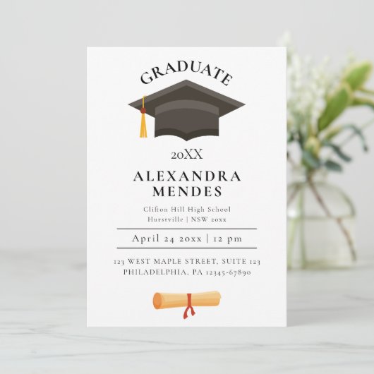 Invitation Simple moderne Simple Gold Script Graduation Party (Debout devant)