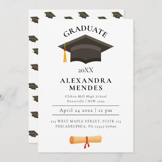 Invitation Simple moderne Simple Gold Script Graduation Party (Devant / Derrière)