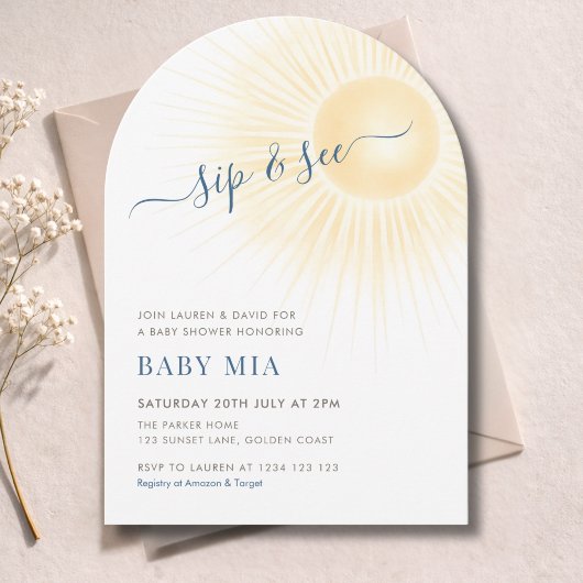 Invitation Simple Moderne Sunshine Sip & See Neutre