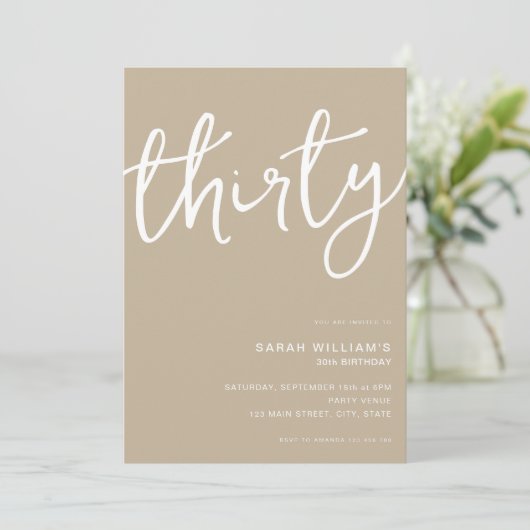 Invitation Simple moderne Tan 30e anniversaire (Debout devant)