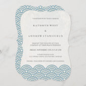 Invitation Simple moderne Vagues Bleu + Blanc Plage Mariage (Devant / Derrière)