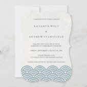 Invitation Simple moderne Vagues Bleu + Blanc Plage Mariage (Devant)