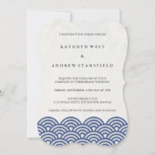 Invitation Simple moderne Vagues Bleu + Blanc Plage Mariage (Devant)