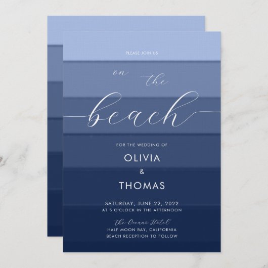 Invitation Simple moderne Vagues profondes Calligraphie Plage (Devant / Derrière)