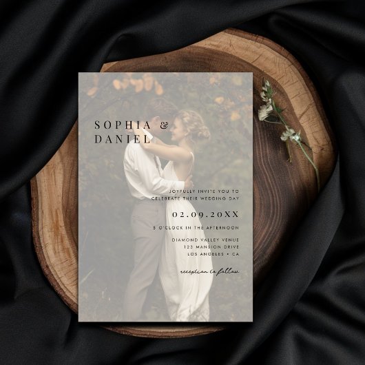 Invitation Simple moderne Vellum Overlay Photo Budget Mariage