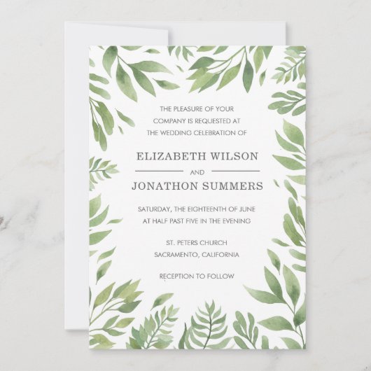 Invitation Simple Moderne Verdure Élégante Rustique Mariage (Devant)
