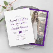 Invitation Simple moderne violet blanc photo doux 16 Seize