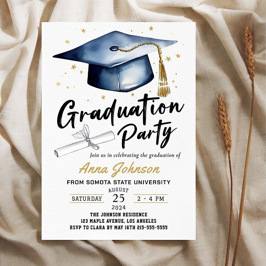 Invitation Simple Modernité Script Calligraphy Graduation Par