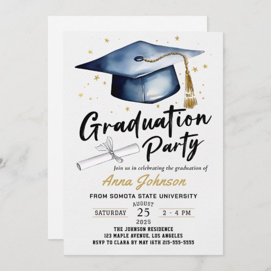 Invitation Simple Modernité Script Calligraphy Graduation Par (Devant / Derrière)