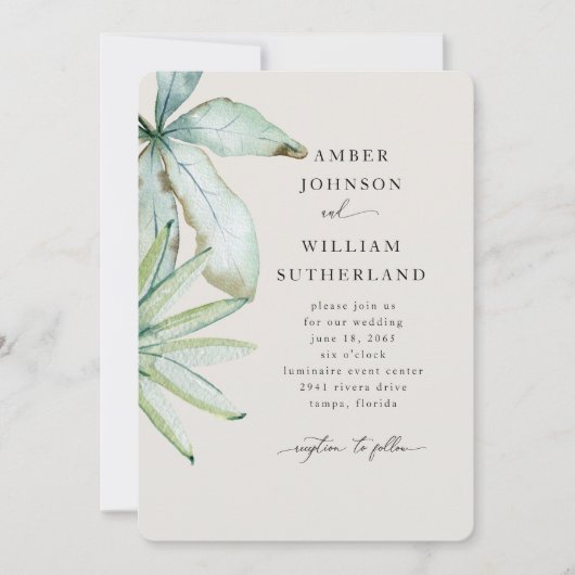 Invitation Simple Moments Crème Mariage Tropical (Devant)