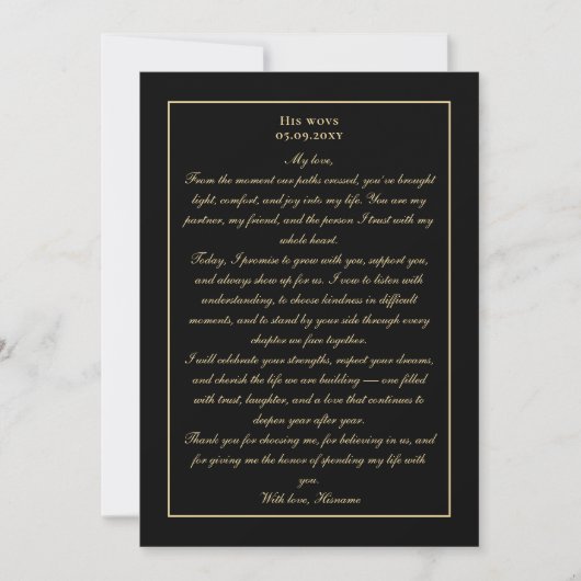 Invitation Simple Monogram Black Gold Wedding Vow Card (Devant)